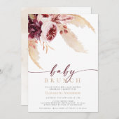 Bohemisches Pampas Tropical Grass Baby Dusche Brun Einladung (Vorne/Hinten)