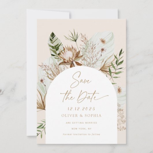 Bohemisches Pampasgras Save the Date Einladung (Vorderseite)