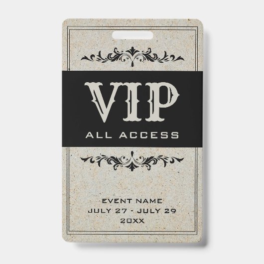 Bohemisches Party VIP All Access Pass Event-ID-Abz Ausweis (Vorderseite)