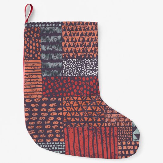 Bohemisches Patchwork: handgezeichnet nahtloses De Kleiner Weihnachtsstrumpf (Vorderseite)