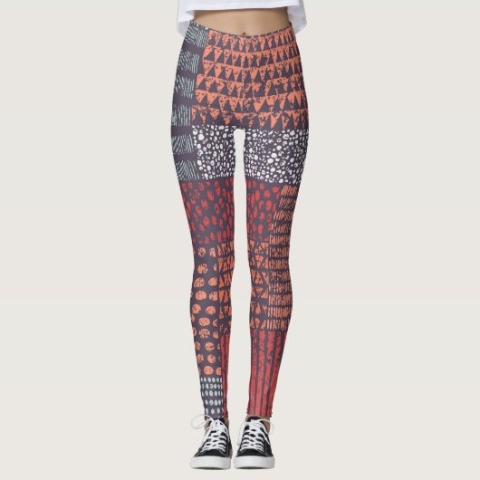 Bohemisches Patchwork: handgezeichnet nahtloses De Leggings (Vorderseite)