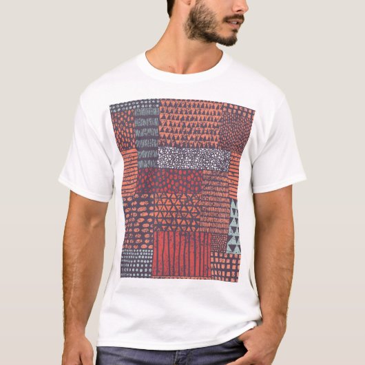 Bohemisches Patchwork: handgezeichnet nahtloses De T-Shirt (Vorderseite)