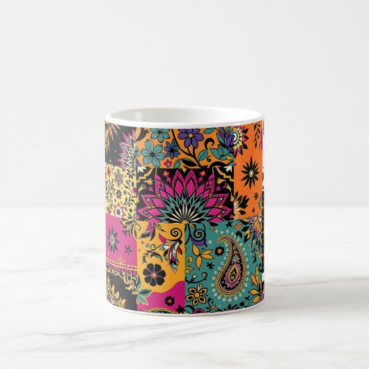 Bohemisches Patchwork Mandala und Paisley Pattern Kaffeetasse (Mittel)