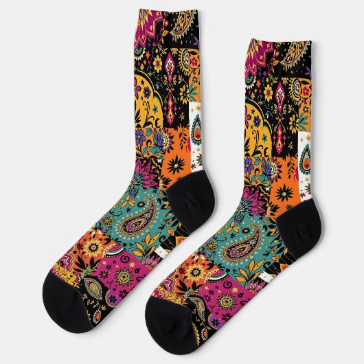 Bohemisches Patchwork Mandala und Paisley Pattern Socken (Linkes Detail)
