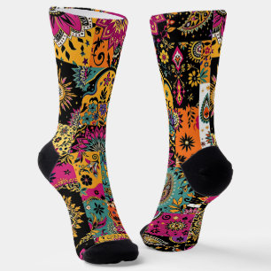 Bohemisches Patchwork Mandala und Paisley Pattern Socken