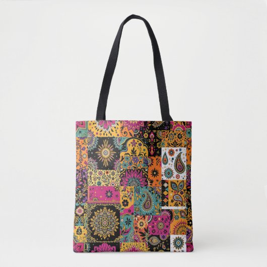 Bohemisches Patchwork Mandala und Paisley Pattern Tasche (Vorderseite)