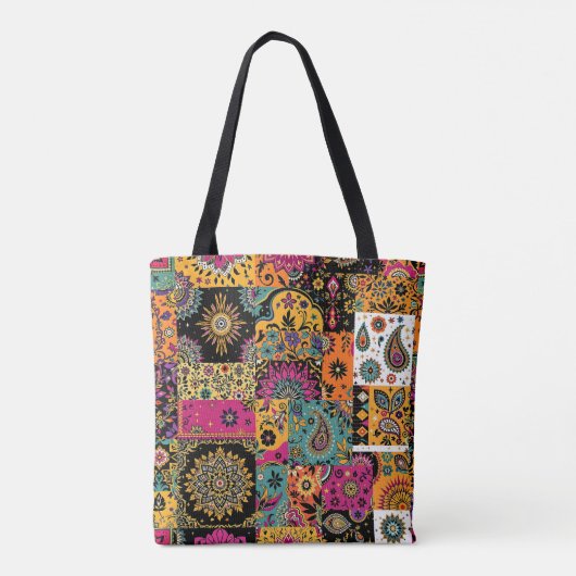 Bohemisches Patchwork Mandala und Paisley Pattern Tasche (Rückseite)