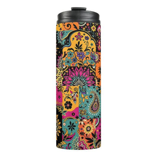Bohemisches Patchwork Mandala und Paisley Pattern Thermosbecher (Vorderseite)
