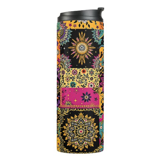 Bohemisches Patchwork Mandala und Paisley Pattern Thermosbecher (Nach links gedreht)