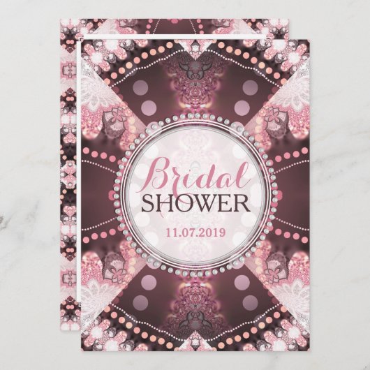 Bohemisches Patchwork Rosa Brautparty lädt ein Einladung (Vorne/Hinten)