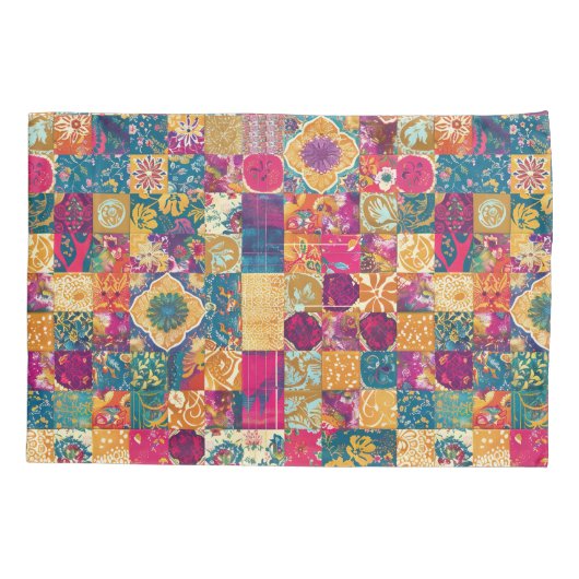 Bohemisches Patchwork-Tile-Design Kissenbezug (Rückseite-Links)