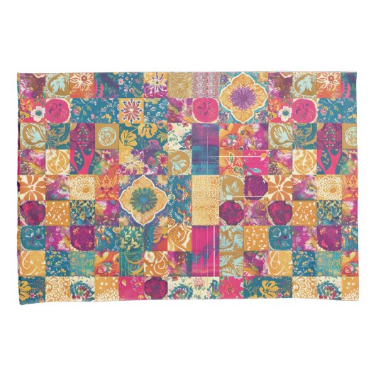 Bohemisches Patchwork-Tile-Design Kissenbezug (Vorderseite-Rechts)