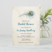 Bohemisches Peacock Feather Aquamarines Brautparty Einladung (Stehend Vorderseite)