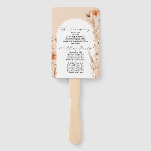 Bohemisches Programm für Floral Boho Peach Fächer (Rückseite)