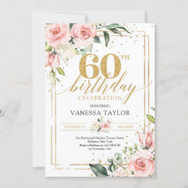 Bohemisches Rosa Blumengrün und Gold 60. Einladung