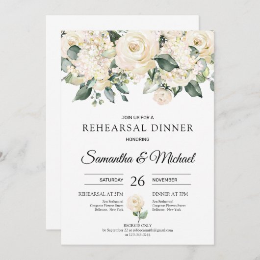 Bohemisches Rosengrün Probe Abendessen Einladung (Vorne/Hinten)
