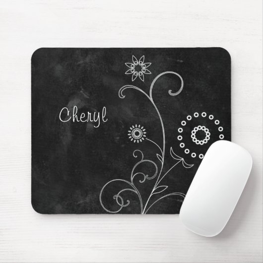 Bohemisches Schwarzweißbrett Hübsche weiße Blume m Mousepad (Mit Mouse)