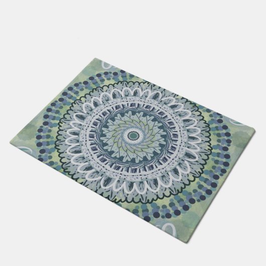 Bohemisches Shabby Chic Mandala Dot Art Design Fußmatte (Schrägansicht)