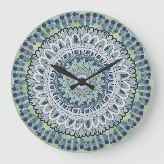 Bohemisches Shabby Chic Mandala Dot Art Design Große Wanduhr (Vorderseite)