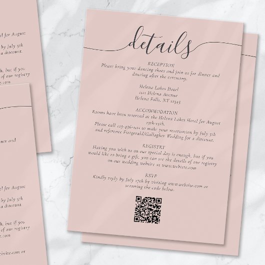 Bohemisches Skript Einfache Hochzeitsdetails lösch Begleitkarte