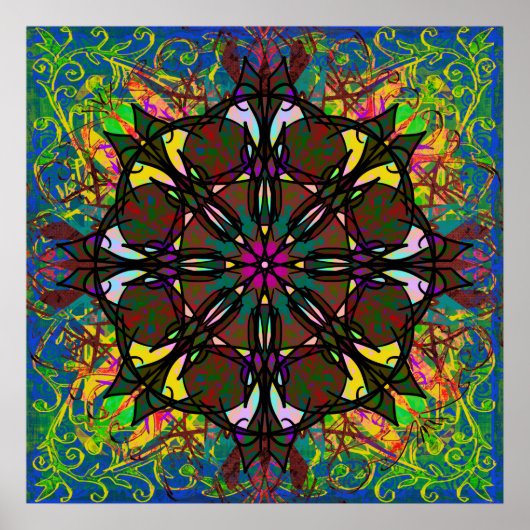 Bohemisches Stamm Mandala Tile aus Hartglas Poster (Vorne)