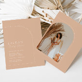 Bohemisches Tan Minimalistisch Arch Foto Brautpart Einladung