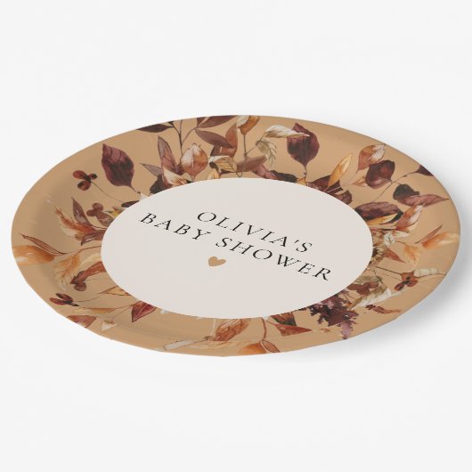 Bohemisches Terracotta Fall Floral Baby Duschpapie Pappteller (Schrägansicht)