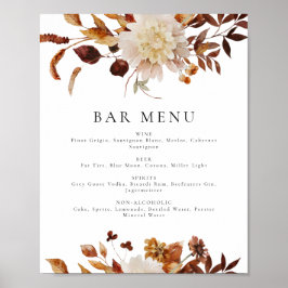 Bohemisches Terracotta Fall Floral Bar Menu Poster