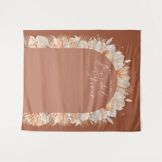 Bohemisches Terracotta-Pampas-Gras-Brautparty Wandteppich (Vorderseite (Horizontal))