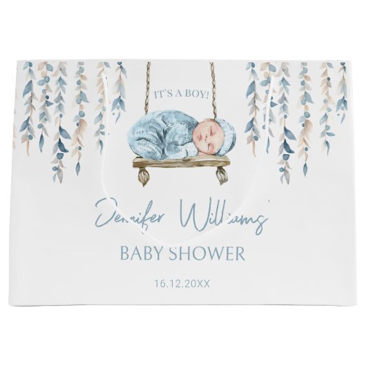 Bohemisches Thema blaue Babydusche Geschenktasche Große Geschenktüte (Vorderseite)