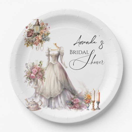 Bohemisches Viktorianisches Hochzeitskleid Tee Bra Pappteller (Vorderseite)