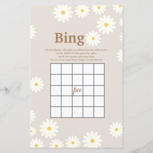Bohemisches White Daisy Watercolor Bingo Game (Vorderseite)