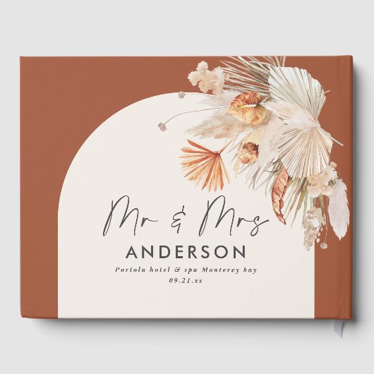 Bohenian boho Rost Terracotta Hochzeit mr und mrs Gästebuch (Rückseite)