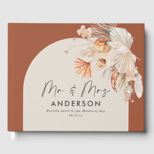 Bohenian boho Rost Terracotta Hochzeit mr und mrs Gästebuch (Vorderseite)