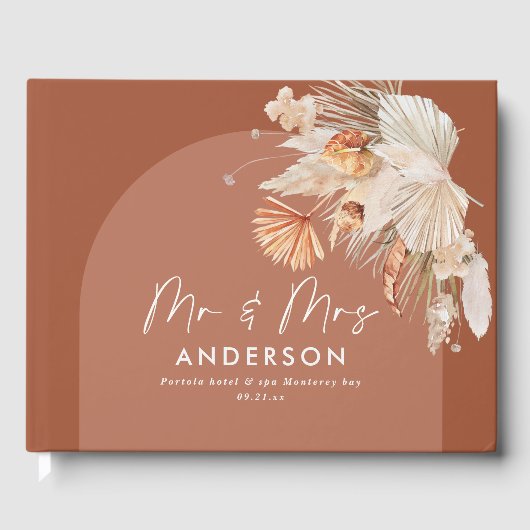 Bohenian boho Rost Terracotta Hochzeit mr und mrs Gästebuch (Vorderseite)