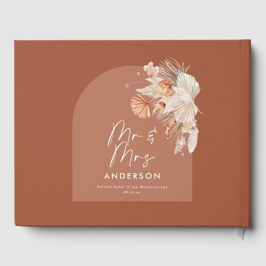 Bohenian boho Rost Terracotta Hochzeit mr und mrs Gästebuch (Rückseite)
