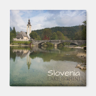 Bohinj See mit Kirche im Slowenien-Textmagneten Magnet