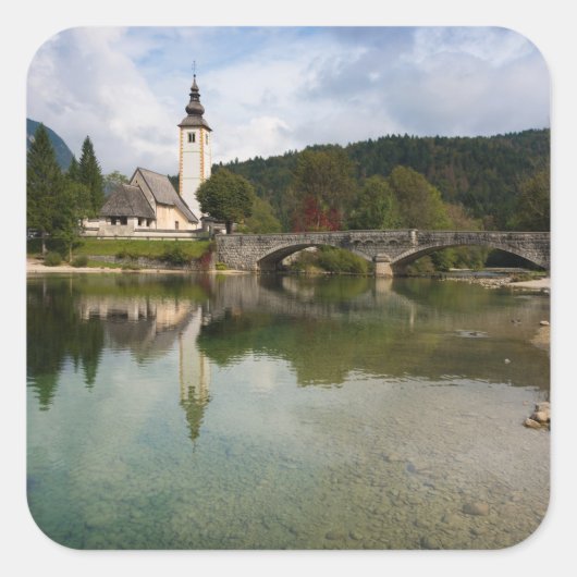 Bohinj See mit Kirche in Slowenien Aufkleber (Vorderseite)