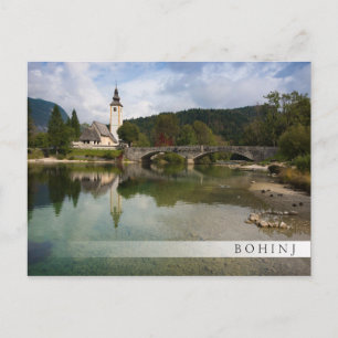Bohinj See mit Kirche in Slowenien Bar postcard Postkarte