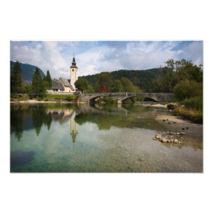 Bohinj See mit Kirche in Slowenien-Druck Fotodruck