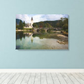 Bohinj See mit Kirche in Slowenien Leinwand drucke (Insitu (Holzboden))