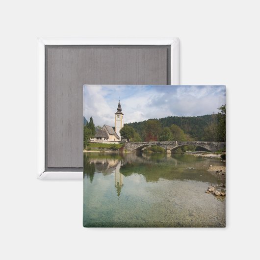 Bohinj See mit Kirche in Slowenien Magnet (Vorderseite/Rückseite)