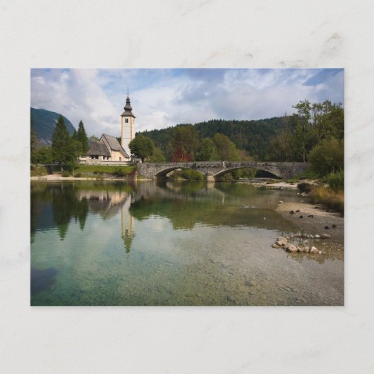 Bohinj See mit Kirche in Slowenien Postkarte (Vorderseite)