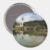 Bohinj See mit Kirche in Slowenien runder Magnet (Vorderseite/Rückseite)