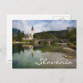 Bohinj See mit Kirche in Slowenien Text Postkarte (Vorne/Hinten)