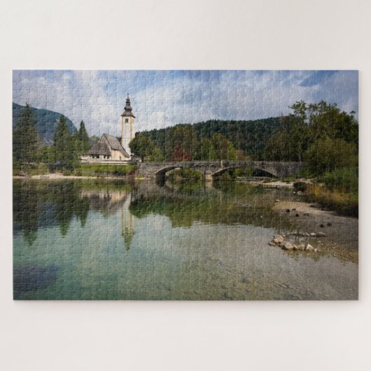 Bohinj See mit Kirchenreflexion in Slowenien Puzzle (Horizontal)