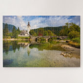 Bohinj-See mit Kirchenreflexion in Slowenien Puzzle (Horizontal)