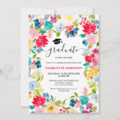 Böhmisch-blaues blühendes Foto Abschluss Einladung (Vorderseite)