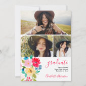 Böhmisch-blaues blühendes Foto Abschluss Einladung (Rückseite)