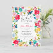 Böhmisch-blaues blühendes Foto Brautparty Einladung (Stehend Vorderseite)